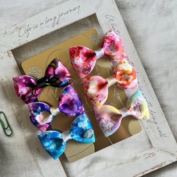 🎀HANDMADE🎀 Set of 6 Lovely Floral Print Hair Bow Clips for Girls,  2.75"x1.5" - Picture 1 of 7